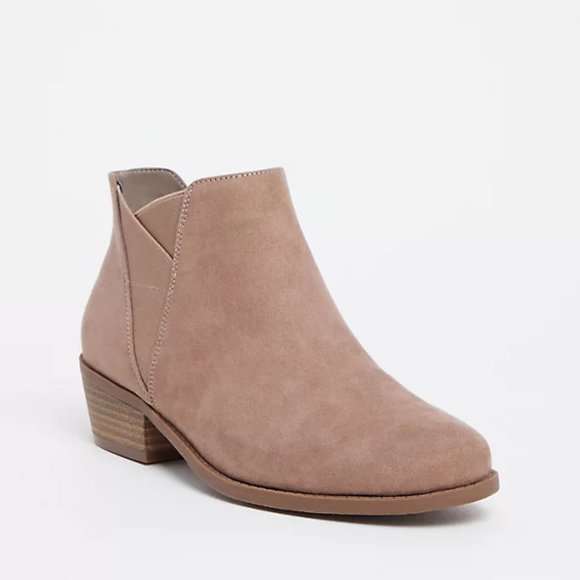 torrid Shoes - Torrid Taupe Faux Suede Elastic Bootie (WW)